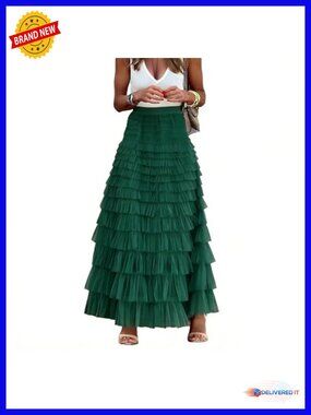 High Waisted A Line Tulle Maxi Skirt